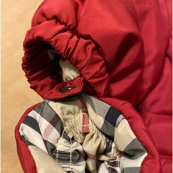 BURBERRY Kids Baby Red Down Puffer Coat w/ Mittens Nova Check House Lining 3M - Picture 10 of 16